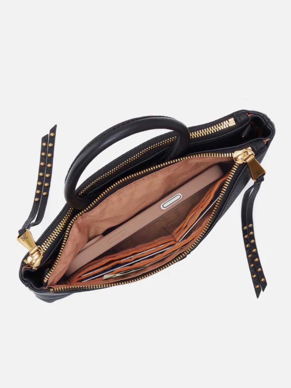 HOBO Sable Crossbody Bag - Black Pebbled Leather with Gold Studs - Picture 3 of 7